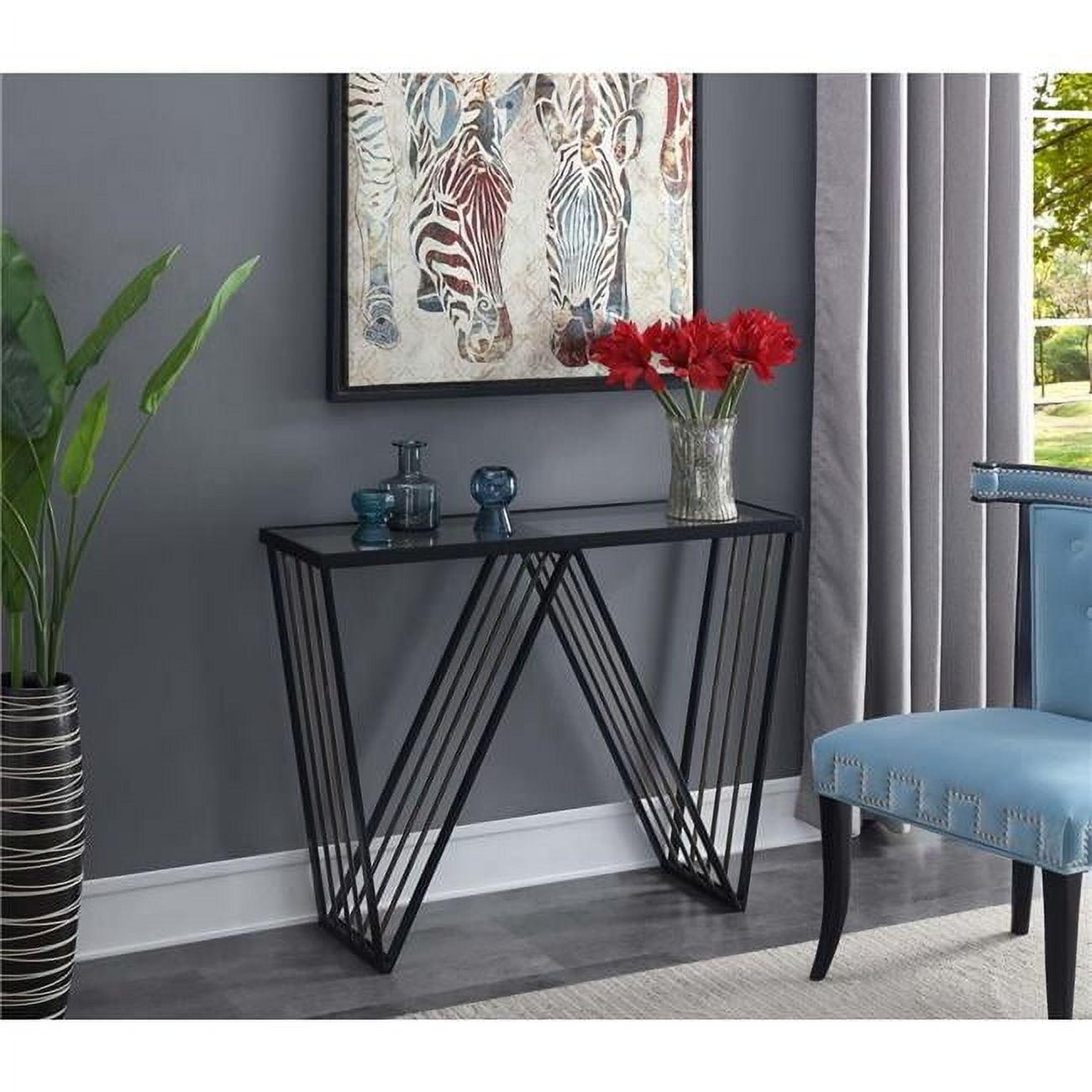 Convenience Concepts Venus Black Metal Console Table with Clear Glass Shelf