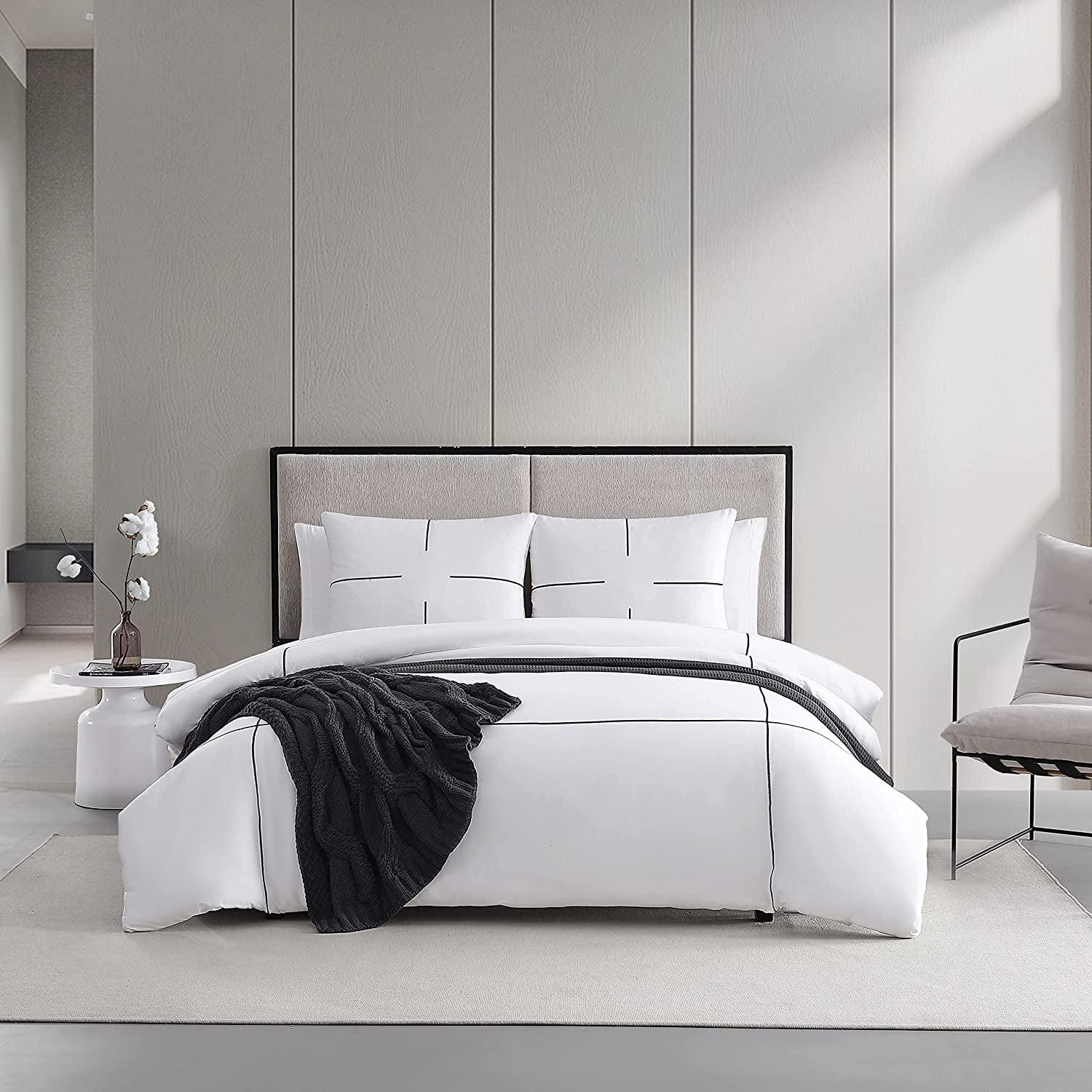 Vera Wang Zig Zag Cotton White Duvet Cover Set