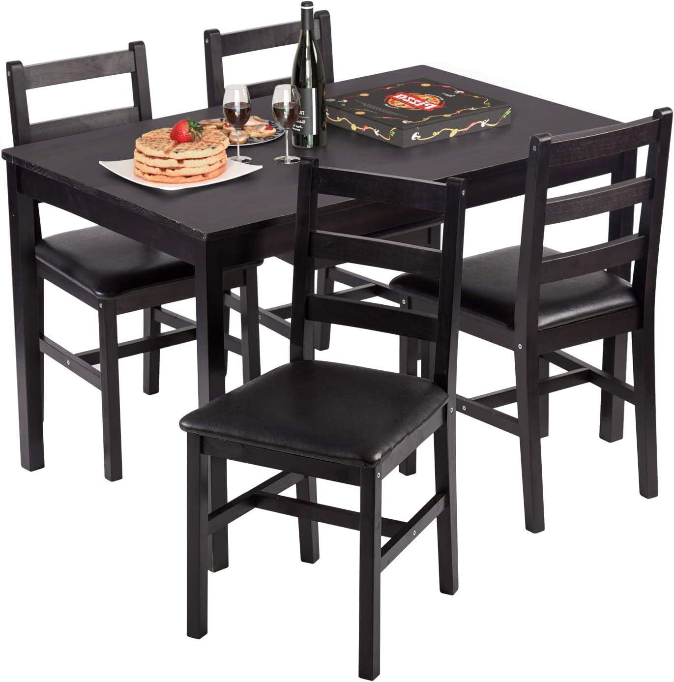Verabella 5 Piece Dining Table Set Kitchen Table and Chairs for Modern Wooden Rectangular Dining Room Table with 4 Chairs for Kitchen, Restaurant, Small Space, Dark Brown