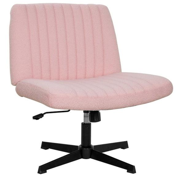 FDW Home Office Chair Armless Cross Legged Desk Chair with Swivel Base and Adjustable Height Upholstered in Faux Leather, Pink