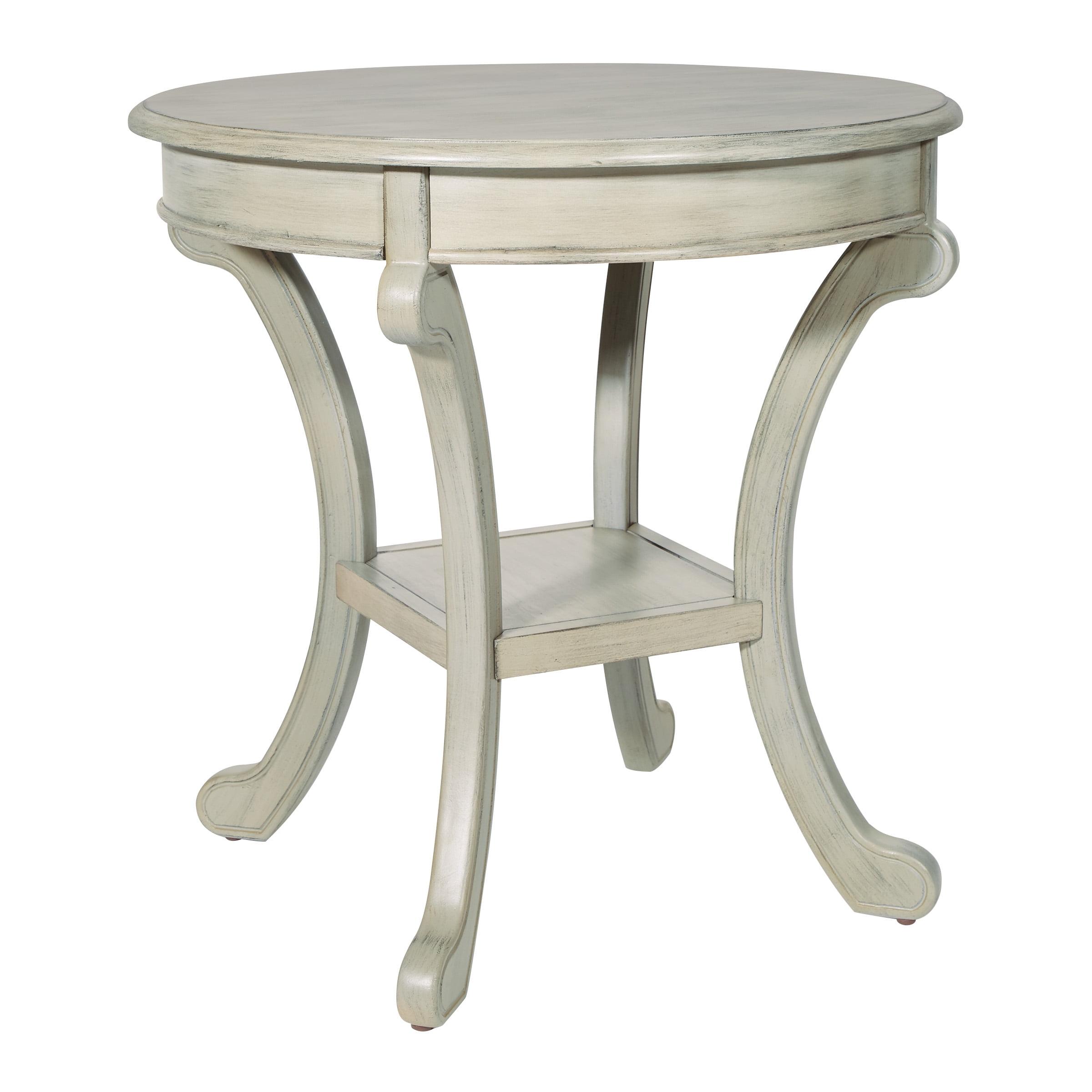 Round Antique Gray Stone and Wood Accent Table