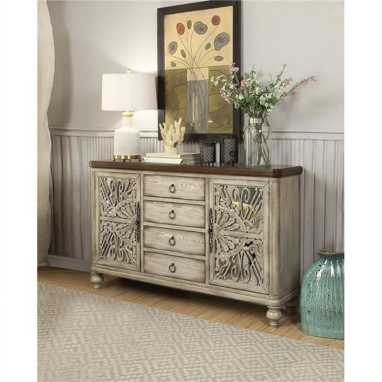 60" Vermont Accent Table Antique White - Acme Furniture: Elegant Storage, 4 Drawers & Shelves