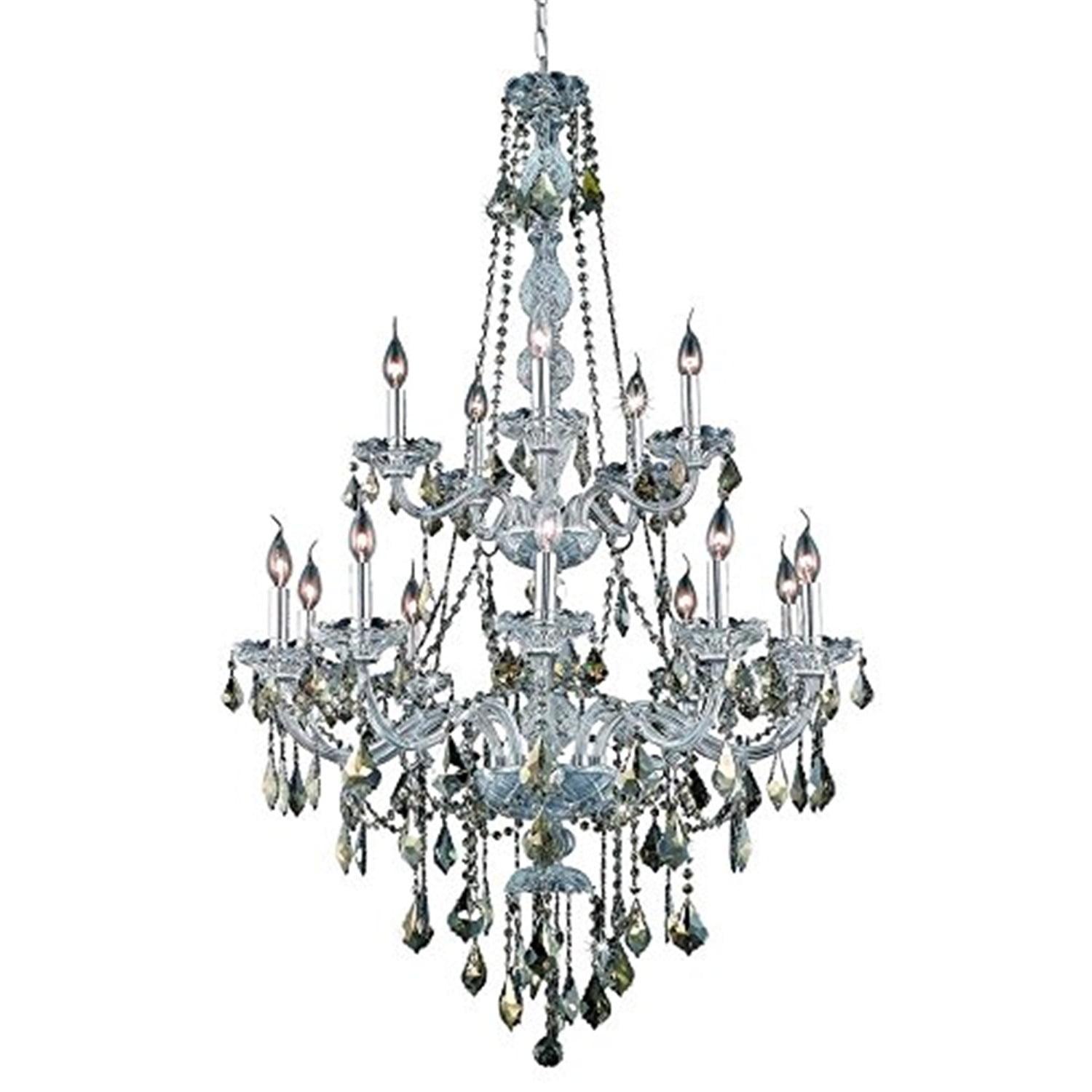 Verona 15-Light Chrome Chandelier with Golden Teak Crystal