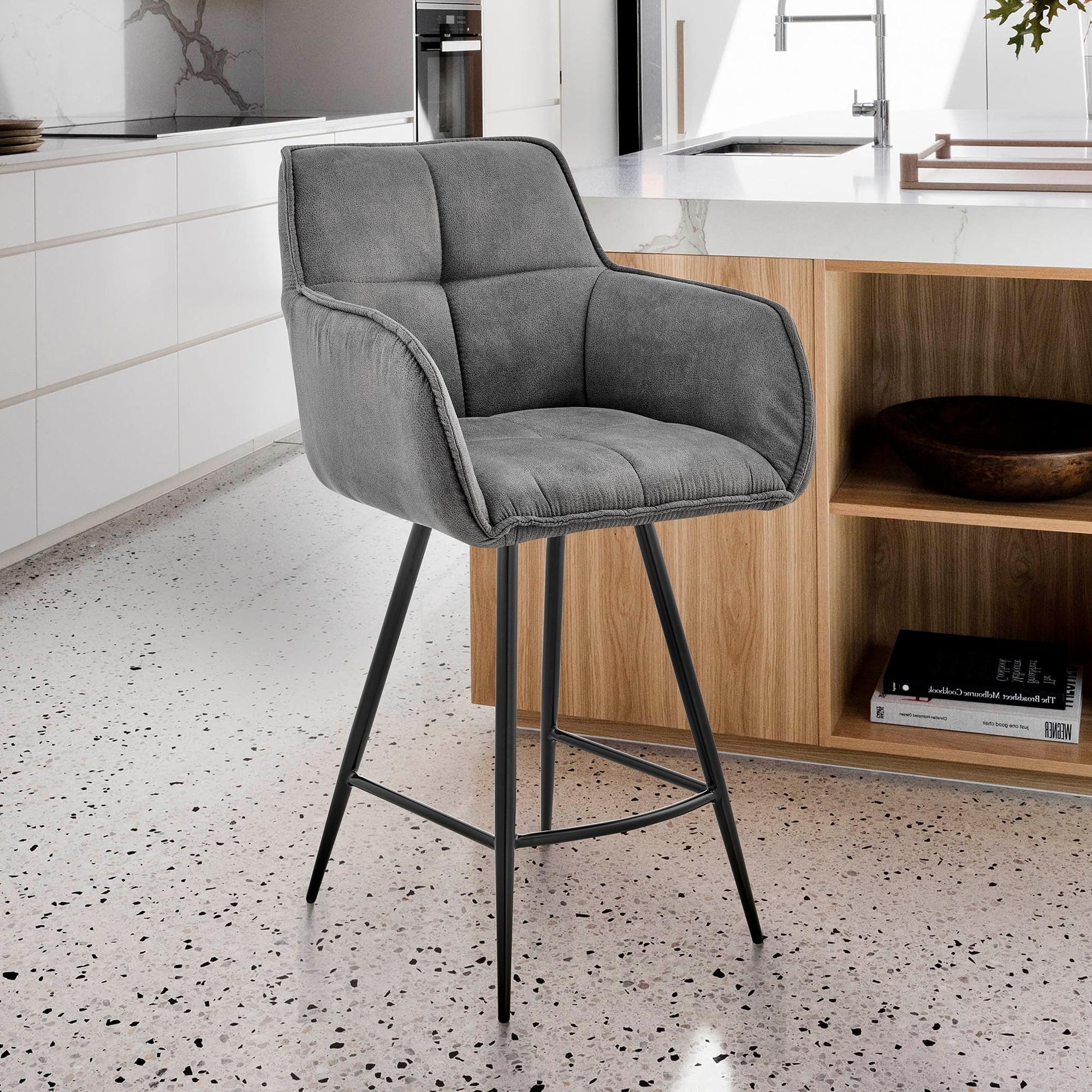 Verona 26" Bar Stool in Charcoal Fabric and Black Finish