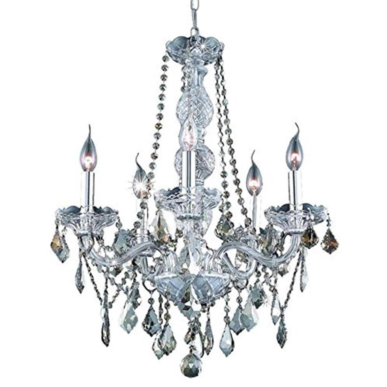 Verona Golden Teak Crystal 5-Light Chrome Chandelier