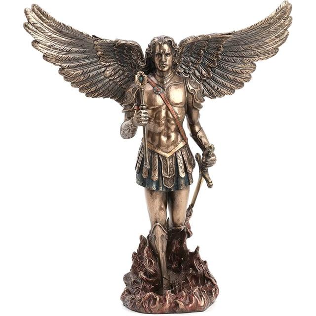 Trinx 11.42 inches Height Cold Cast Bronze  Archangel Saint Michael and the Dragon Bronze Finish Figurine