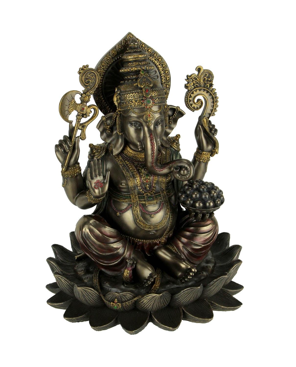 Bronze Finish Ganesha Seated on Lotus Resin Statue