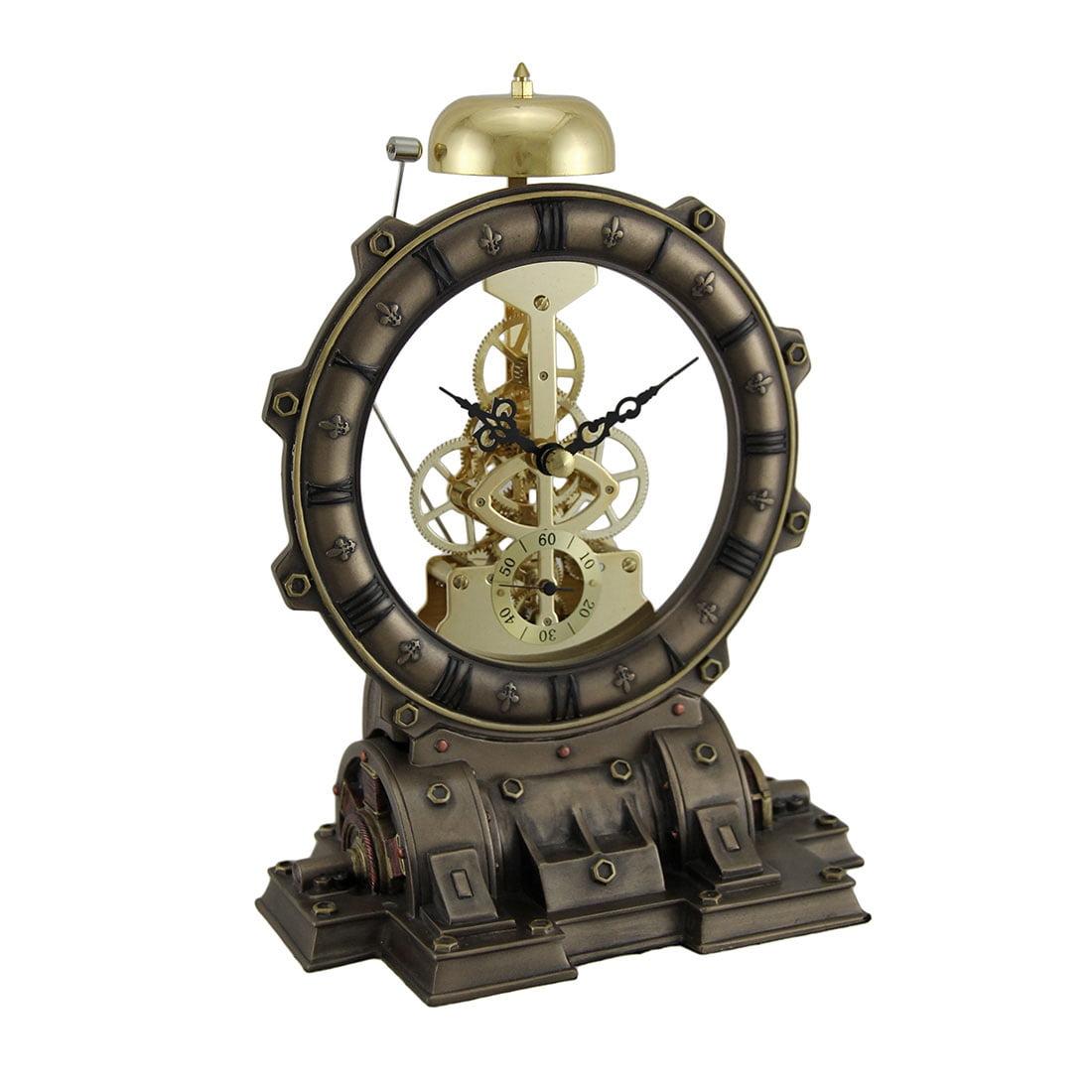 Antique Brass Steampunk Generator Desktop Clock with Bell