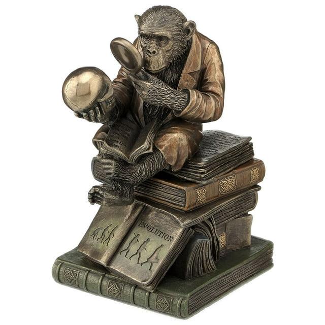 6.88 Inch Chimpanzee Scholar Decorative Trinket Box, Bronze Color