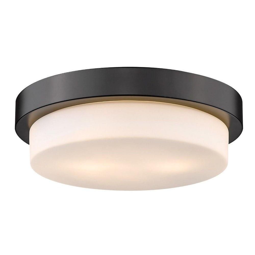 Golden Lighting Multi-Family 13" 2-Light Flush Mount in Matte Black with Opal Glass