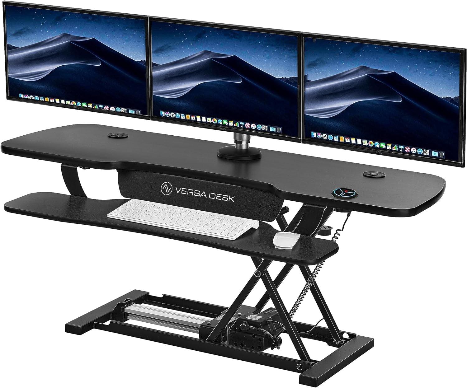 VersaDesk 48" Black Electric Standing Desk Converter with Dual Monitor Mount