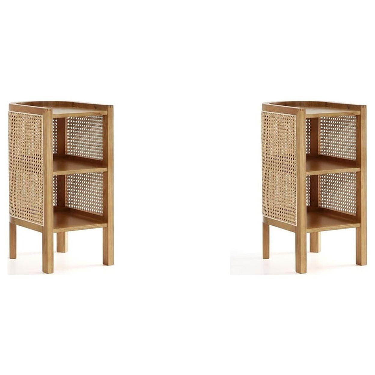 Set of 2 Versailles End Tables Natural - Manhattan Comfort: Boho Ash Wood, Half Moon, Fixed Shelves
