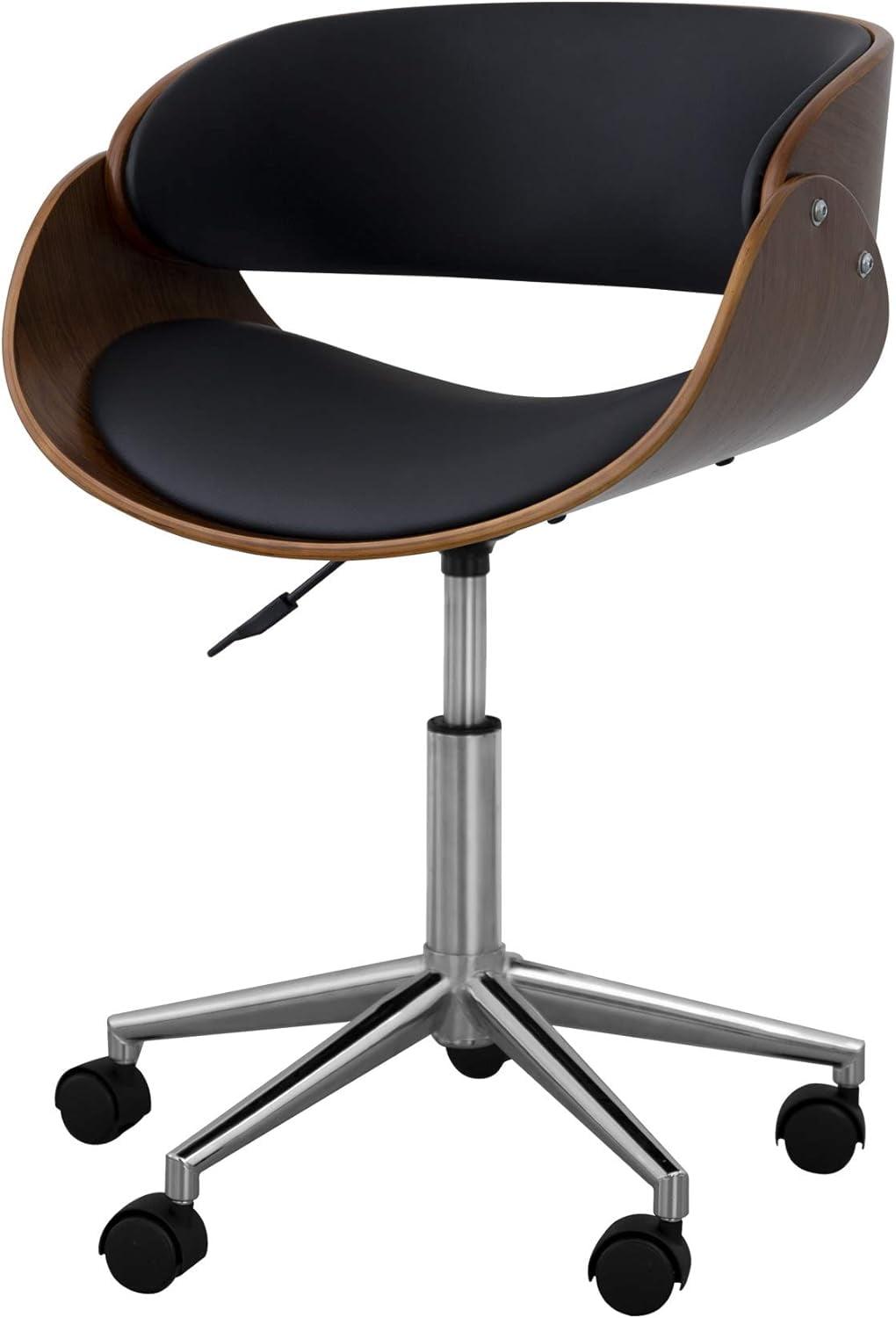 Ergonomic Faux Leather Swivel Task Chair with Lumbar Support - Black/Walnut