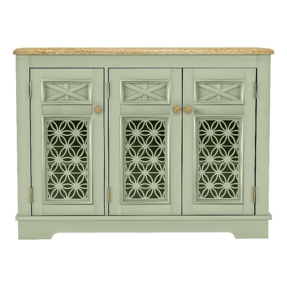 Versatile Buffet Cabinet with Glass Doors and Adjustable Shelves -Green