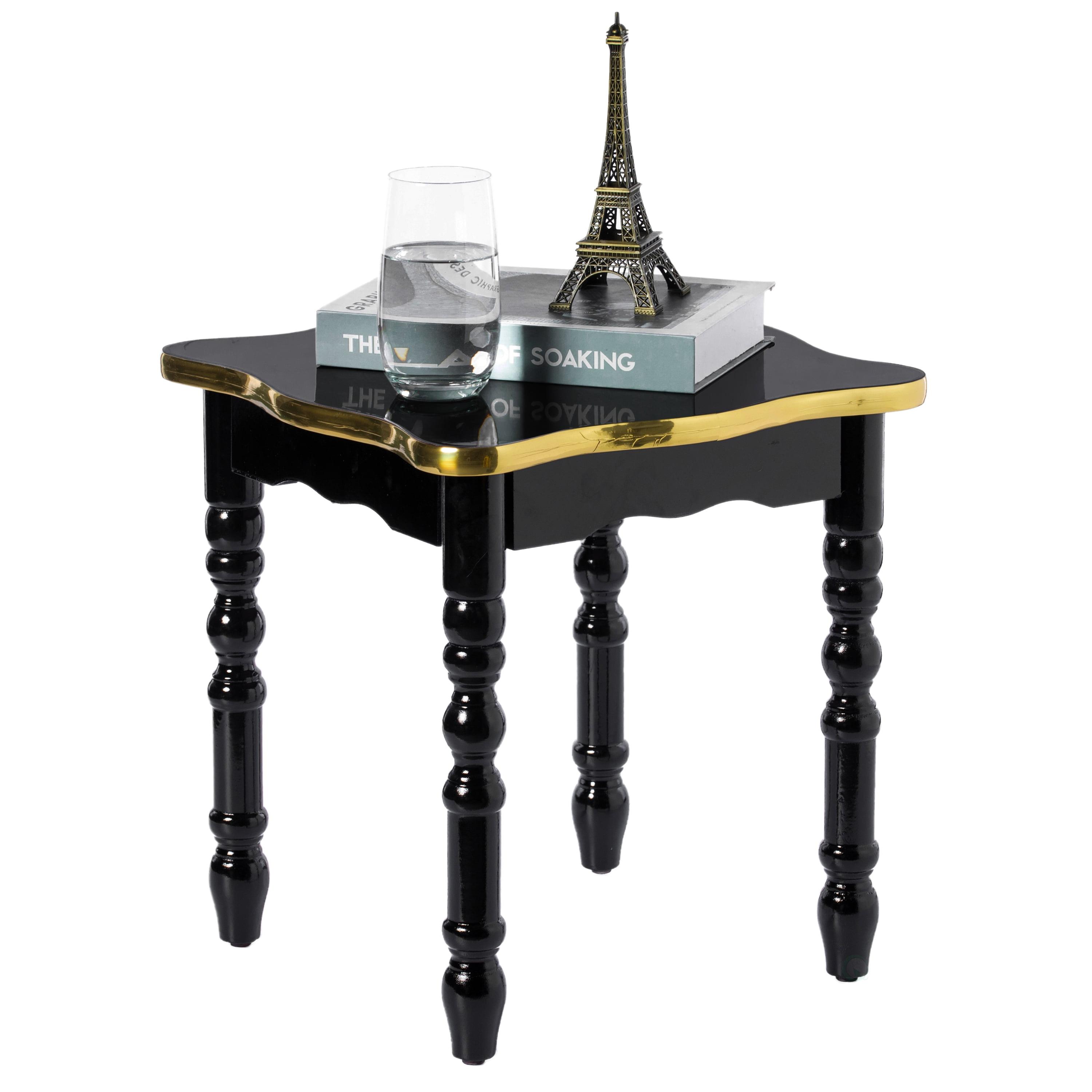 Fabulaxe Square Wooden Side Table, Living Room Accent End Table, Gold and Brown