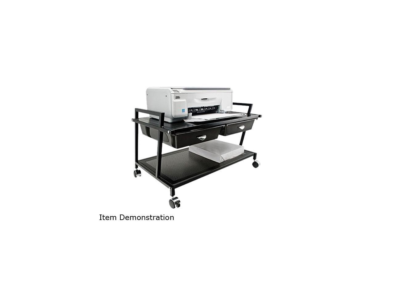 Black Steel Underdesk Machine Stand with Drawers and Casters