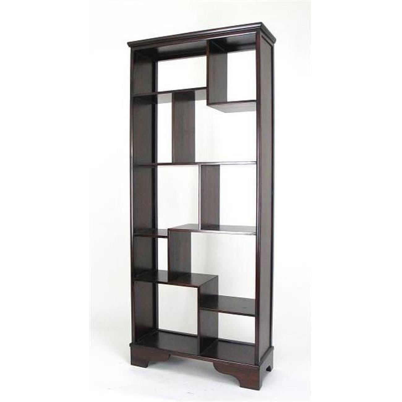 Tall Dark Brown Smooth Finish Wood Cube Shelf