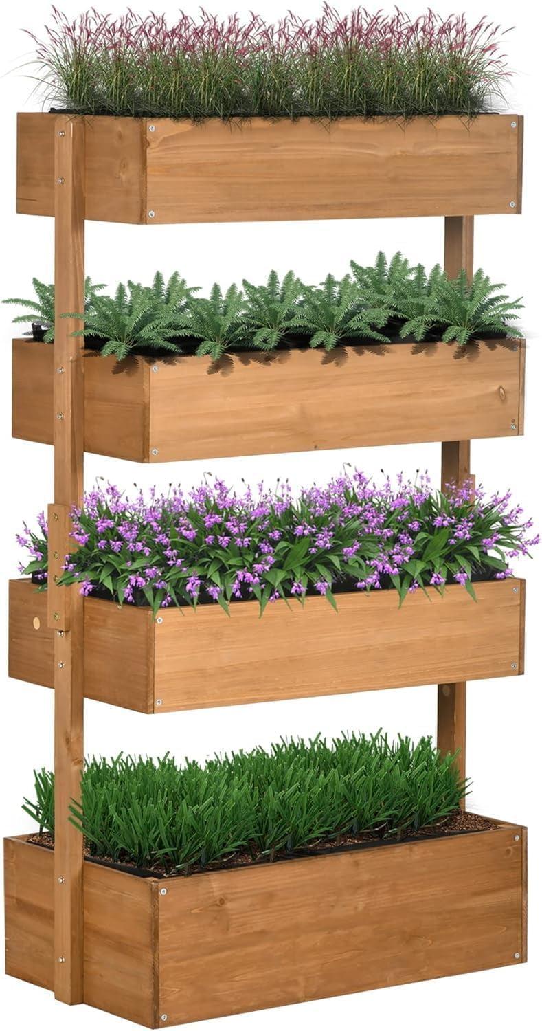 Maggift Planters Vertical Garden Planter, Wood 4 Tier Planter Box, Self Draining Outdoor Flowers, Vegetables and Herbs, Orange 33.7"*21.7"*8.7"