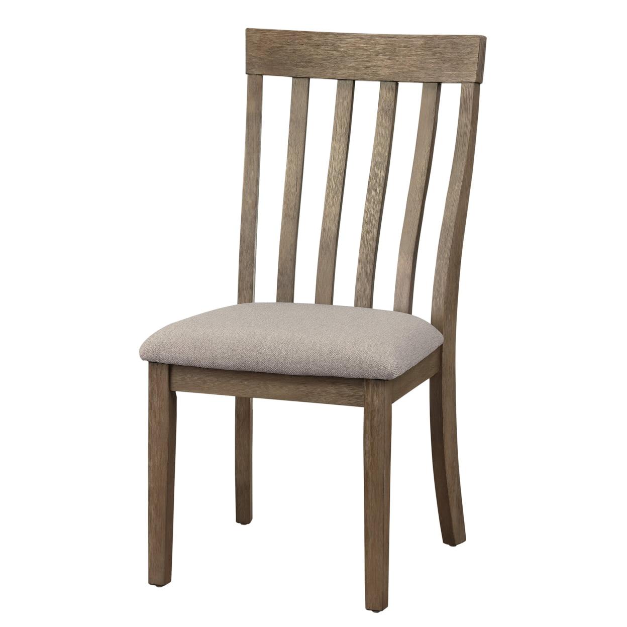 Transitional Brown Wood Side Chair with Gray Fabric Seat - Set of 2