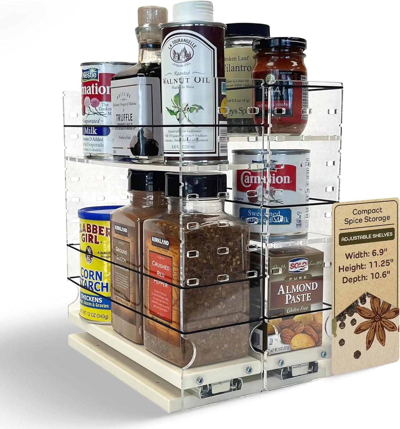 Large Container 3.25" Wide Drawer 2 Tier Spice Rack with Flex-Sides Best Fit in 12" High Space