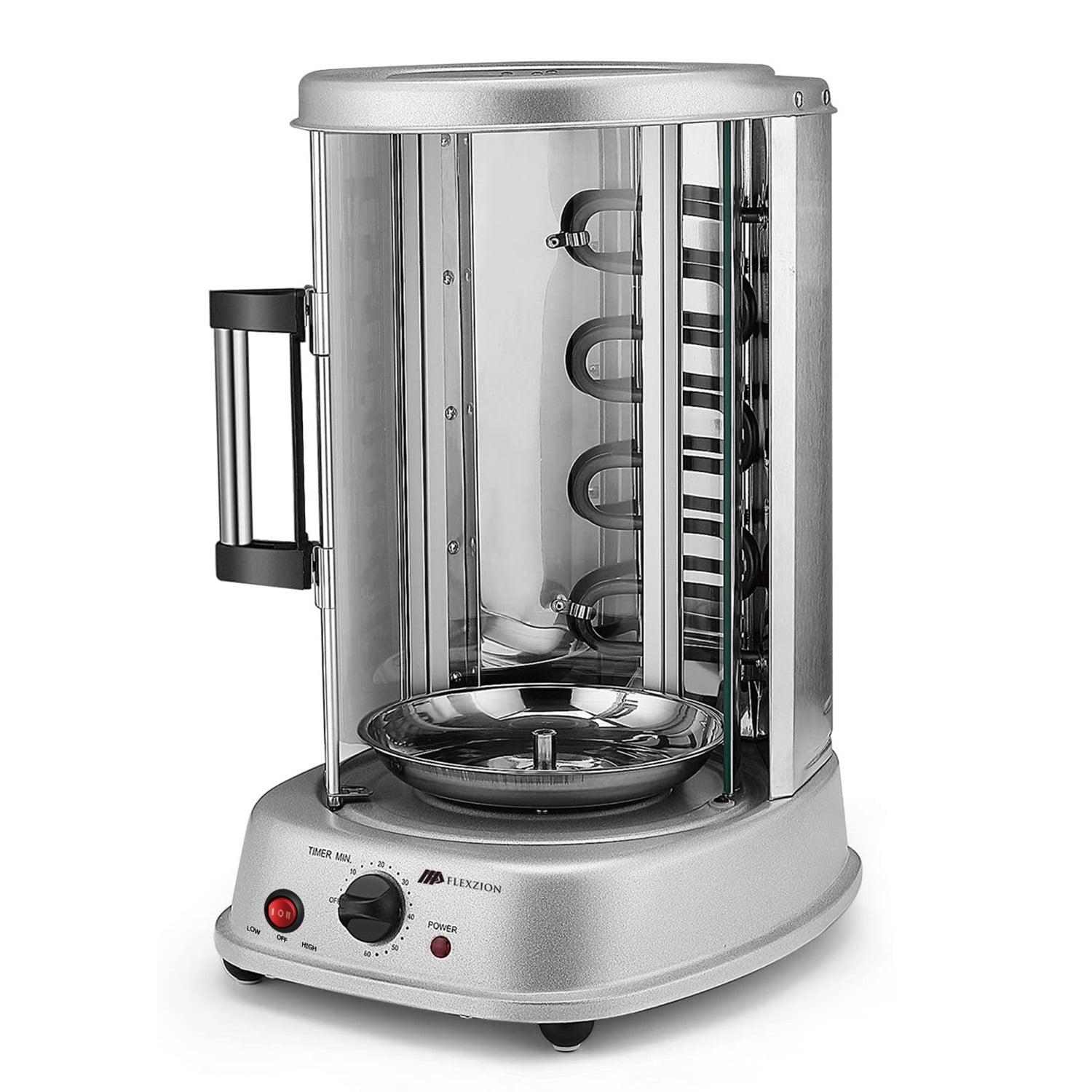 Vertical Tower Rotating Rotisserie Oven Grill - Shawarma Kebab Electric Cooker Machine Countertop w/ Stainless Doner Kebab Skewers & Rack Accessories Stain Resistant 5 in 1 for Professional & Home Use