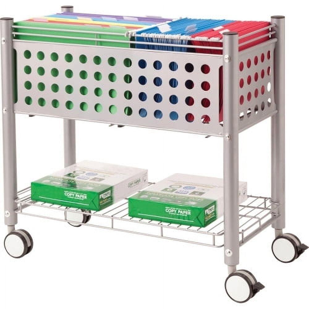 Matte Gray Steel Rolling File Cart with Shelf and Casters