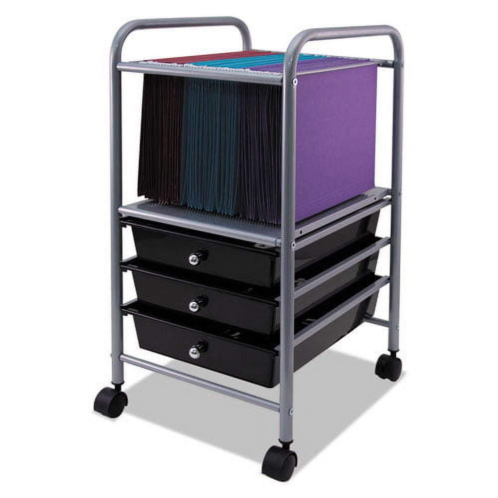 Slim Profile Mobile File Cart with Three Black Drawers