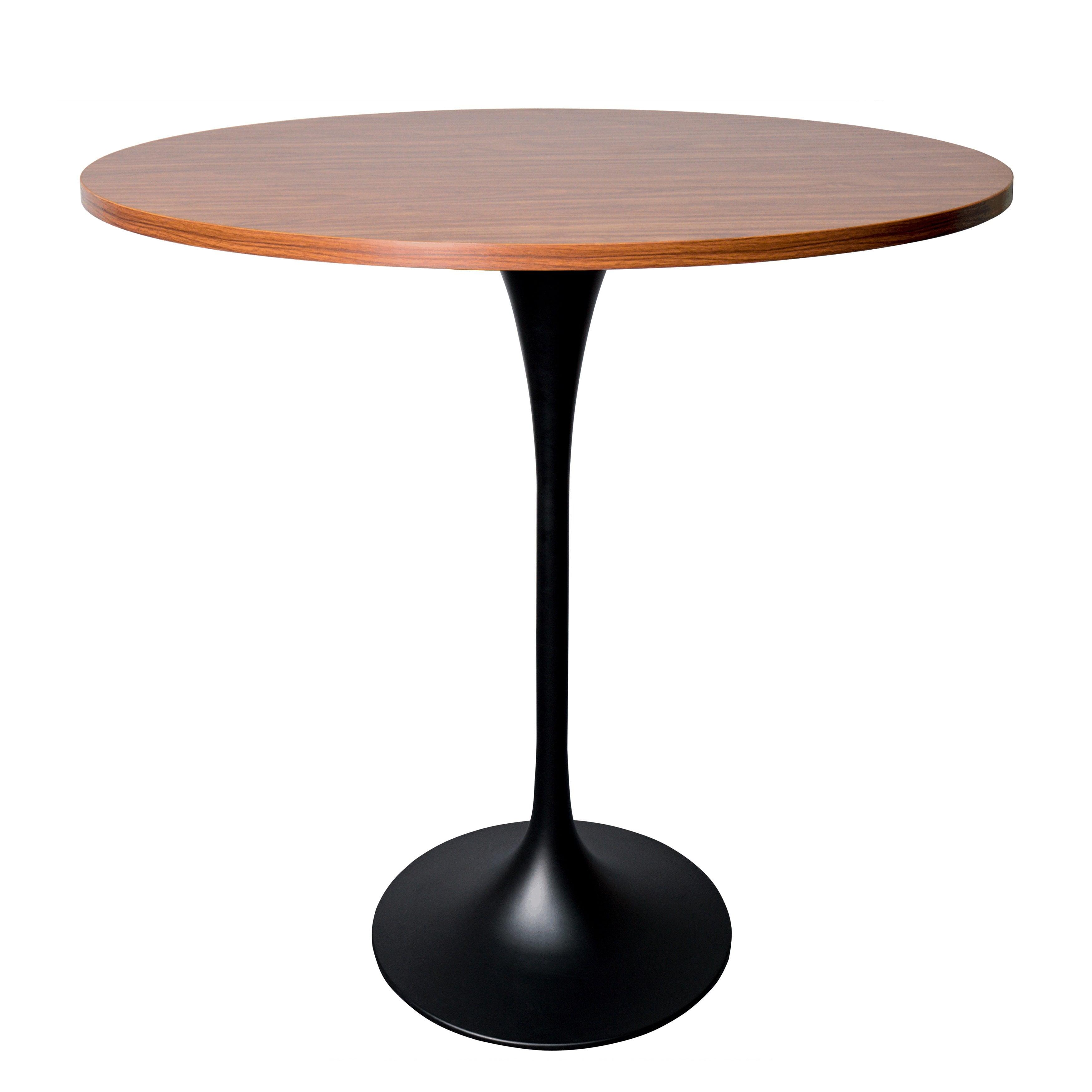 LeisureMod 48" Round Bar Height Dining Table with MDF Top and Black Stainless Steel Pedestal Base Verve Collection