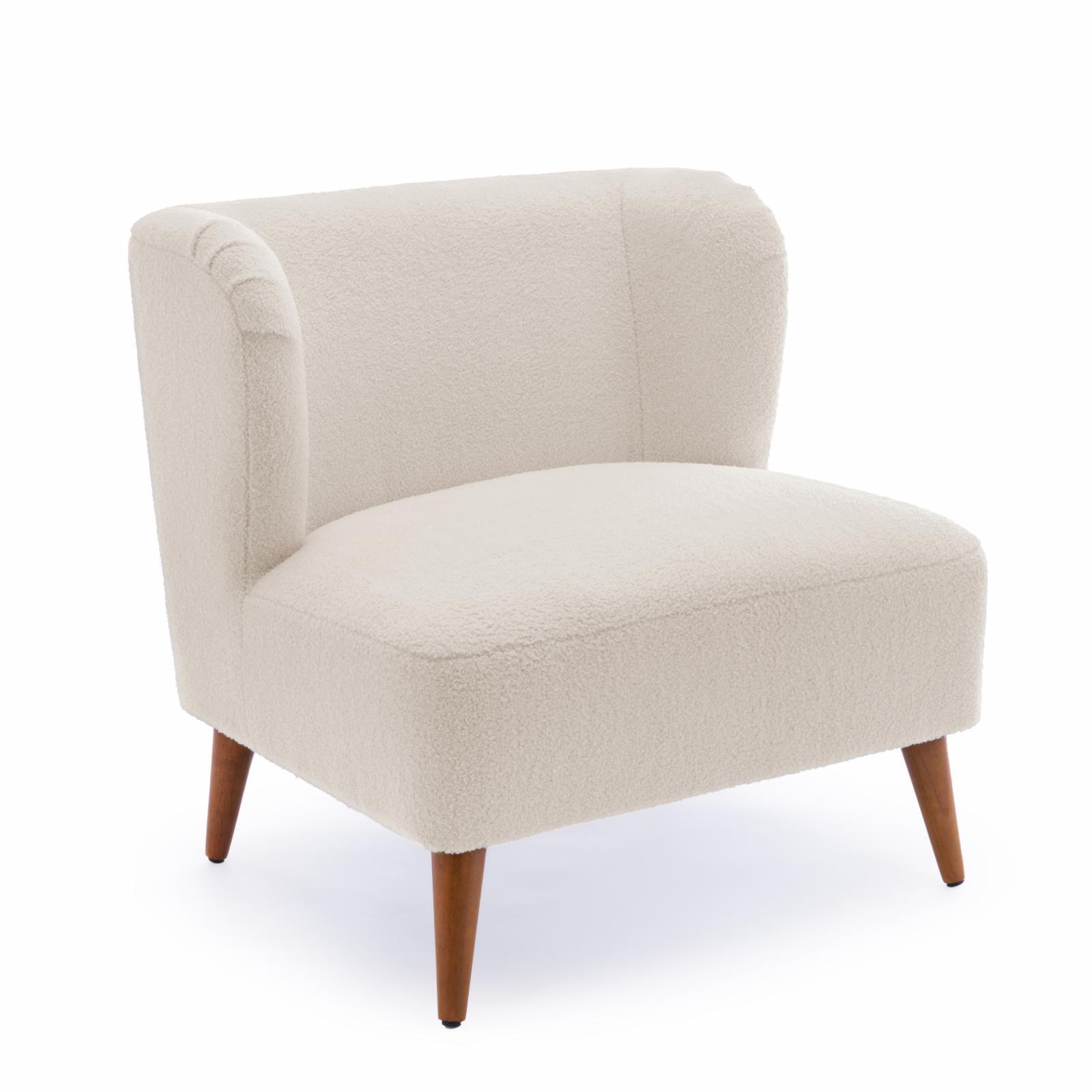 Comfort Pointe Vesper Boucle Accent Chair Milky White: Armless, Wingback, Wood Legs, Foam Cushion