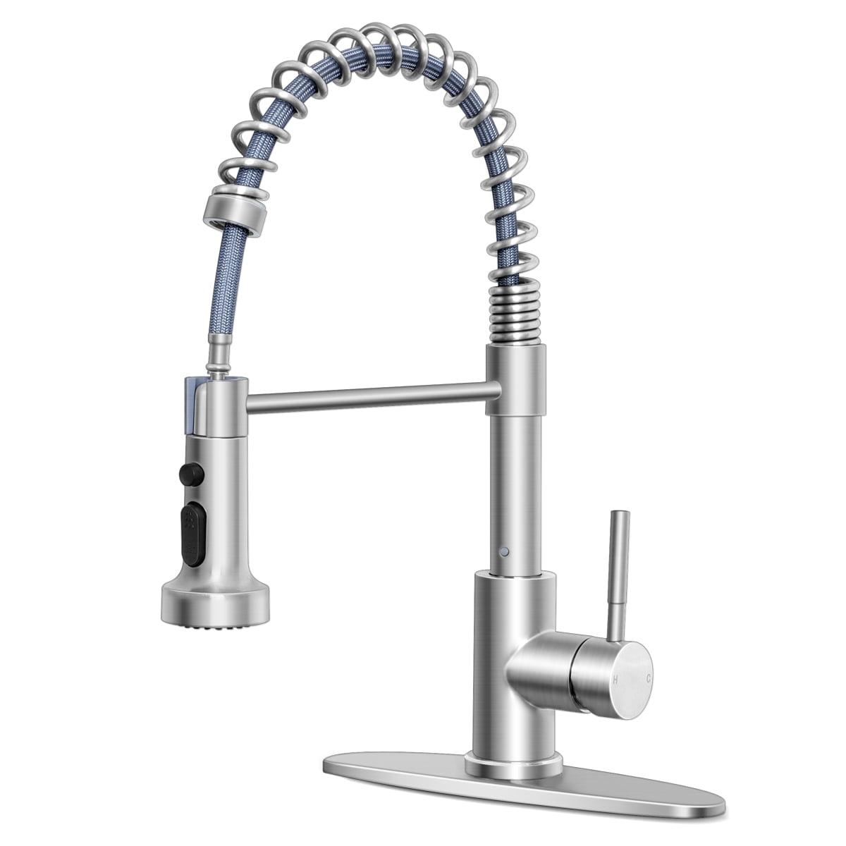 Brushed Nickel Single Handle Pull-Down Kitchen Faucet with Deck Plate