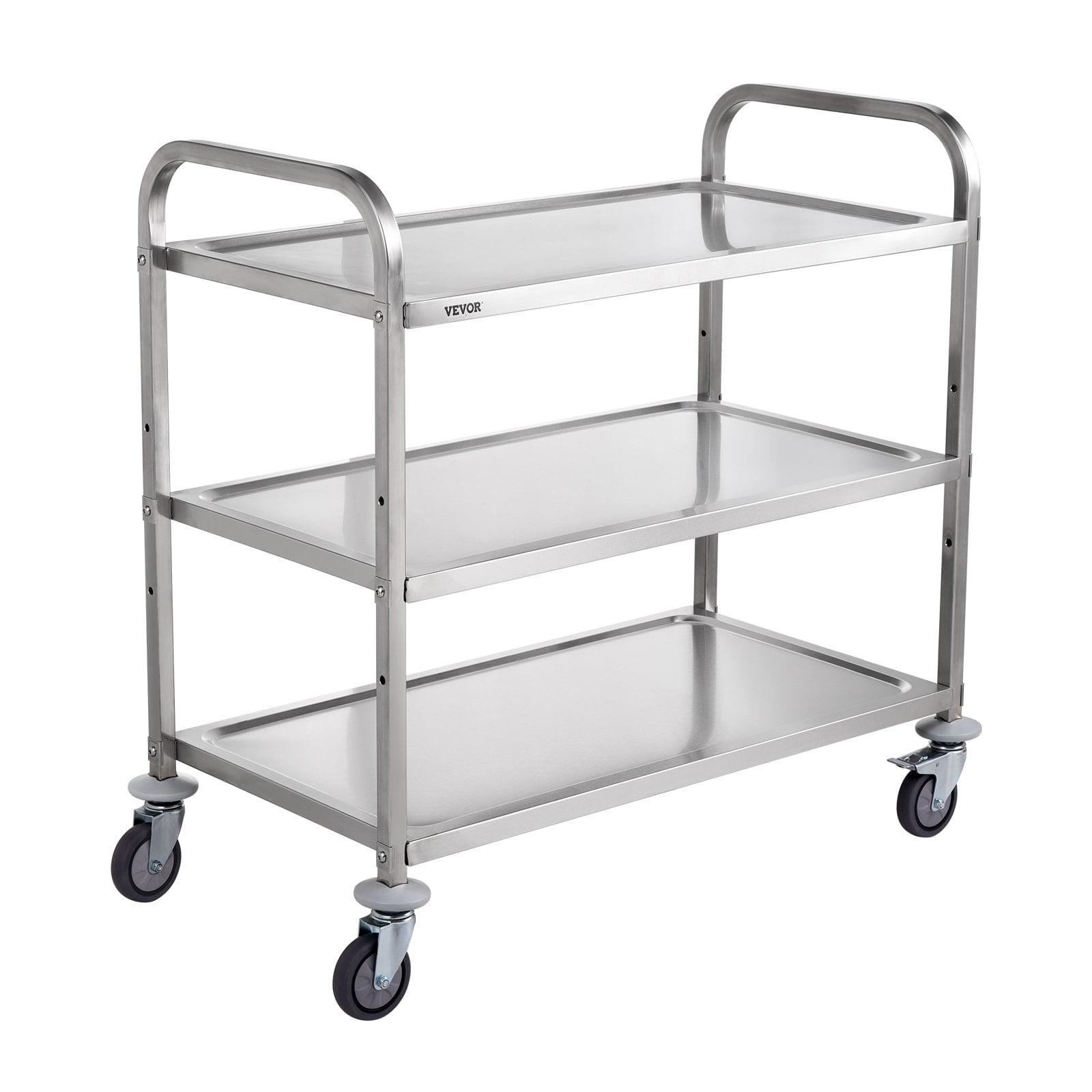 Silver 3-Tier Stainless Steel Rolling Utility Cart