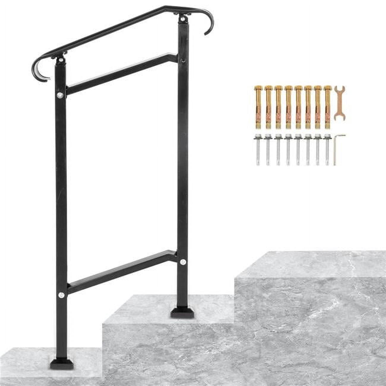 VEVOR 42.5" H x 19.7 " W x 6.3" D Adjustable Iron Handrail Black Fits 1 To 2 Steps Handrail Concrete Decor