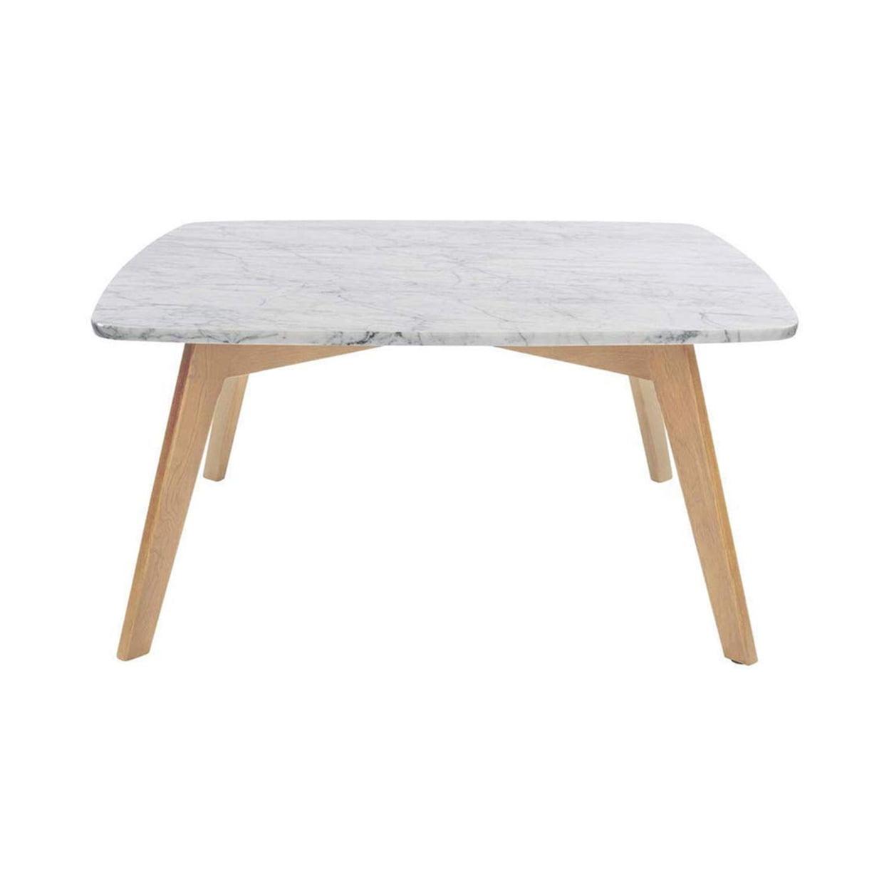 Vezzana 32" Square White Marble Table with Oak Legs