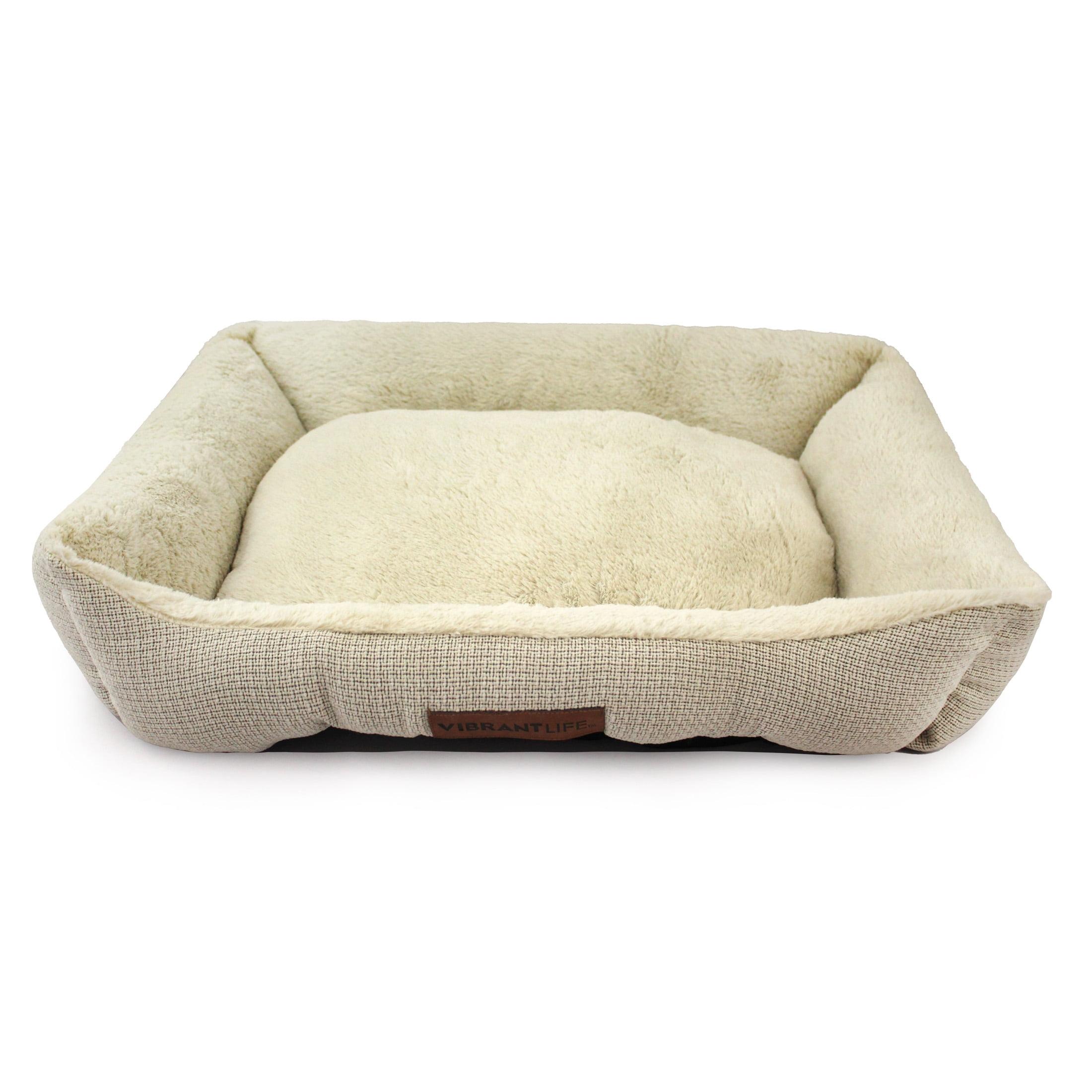 Medium Beige Plush Cuddler Dog Bed with Bolstered Walls