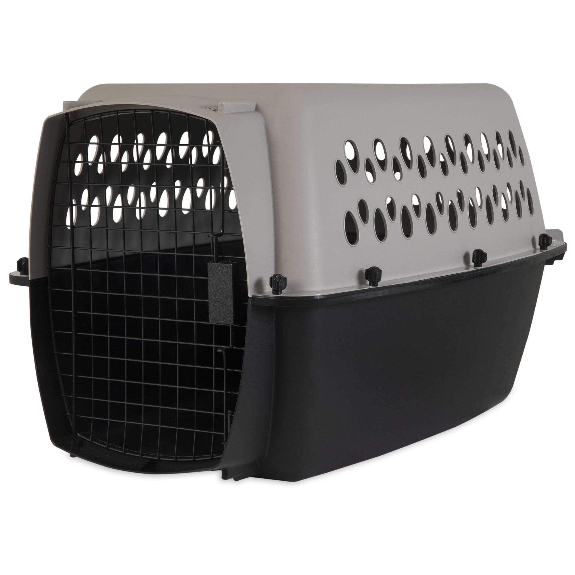 Gray Medium Plastic Pet Carrier with Steel Wire Door