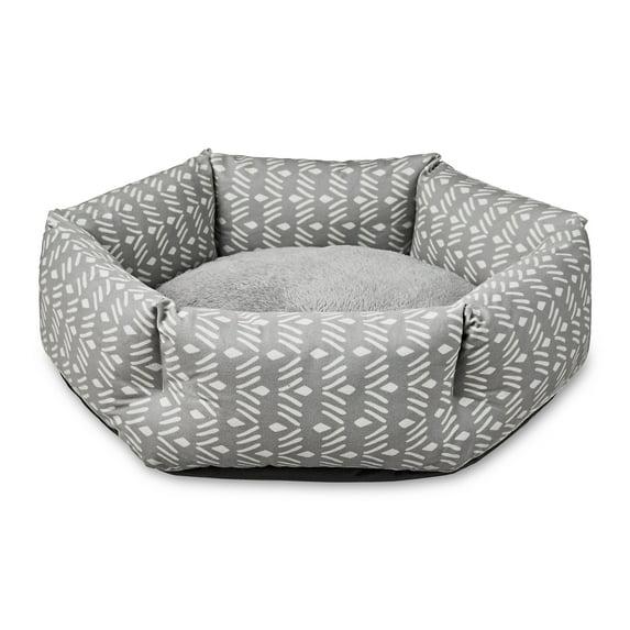 Vibrant Life Small Cozy Cuddler-Style Dog & Cat Bed, Gray Ikat Print