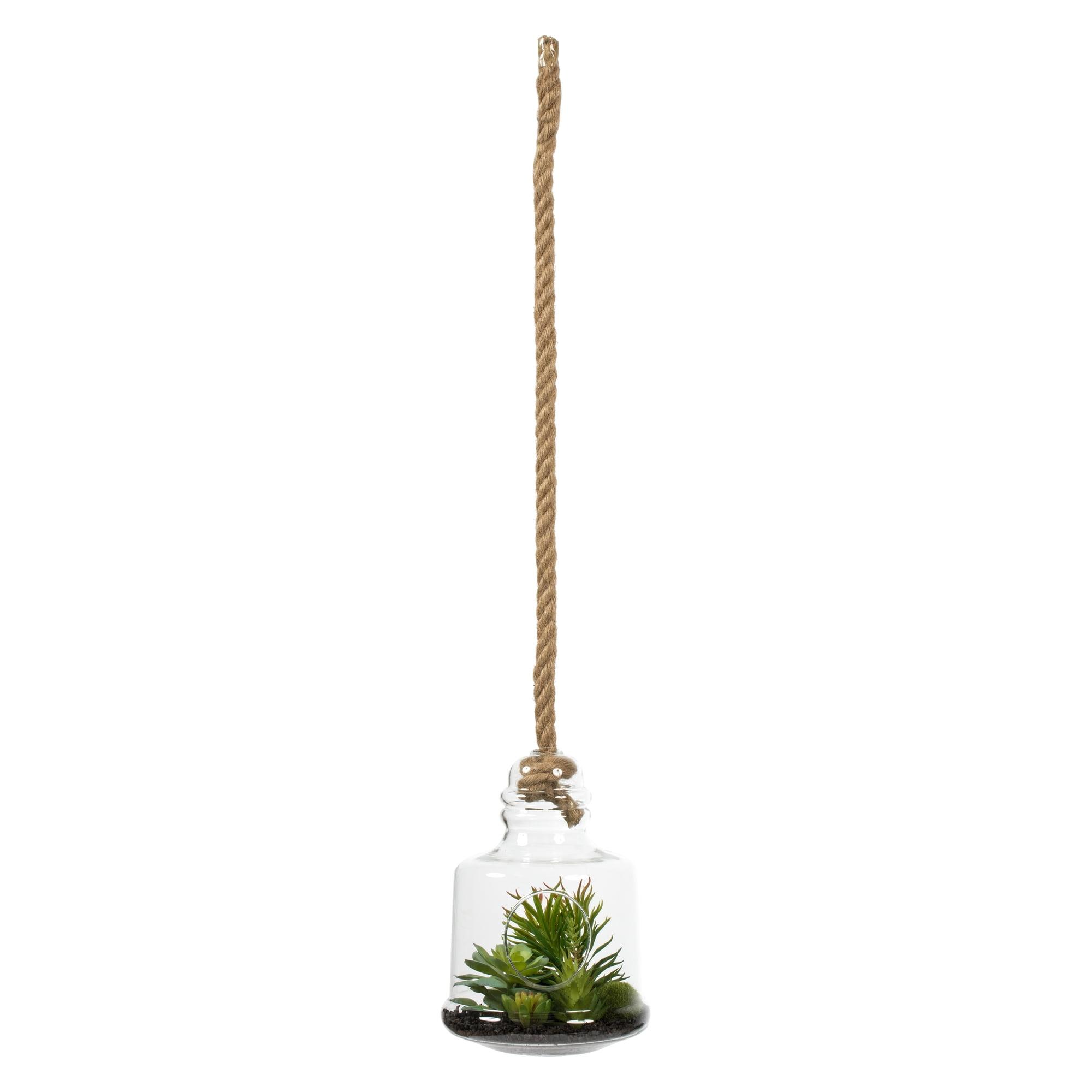 10" Green Artificial Succulents in Hanging Glass Jar