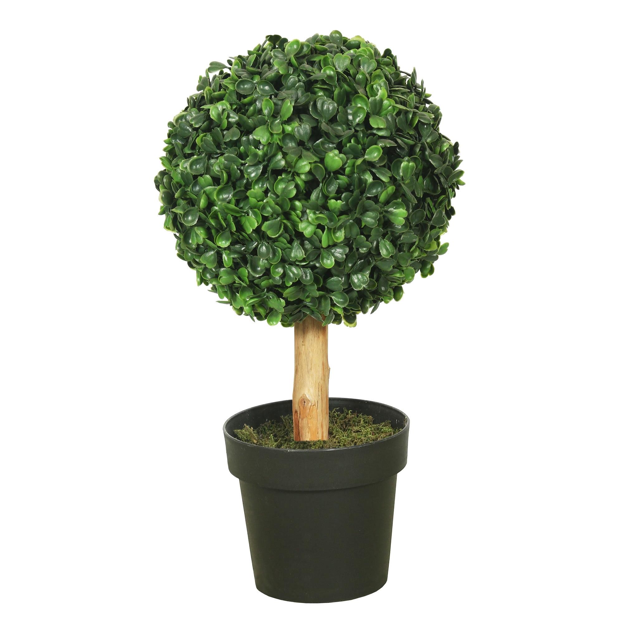 Tiny Green Plastic Boxwood Topiary in Black Pot