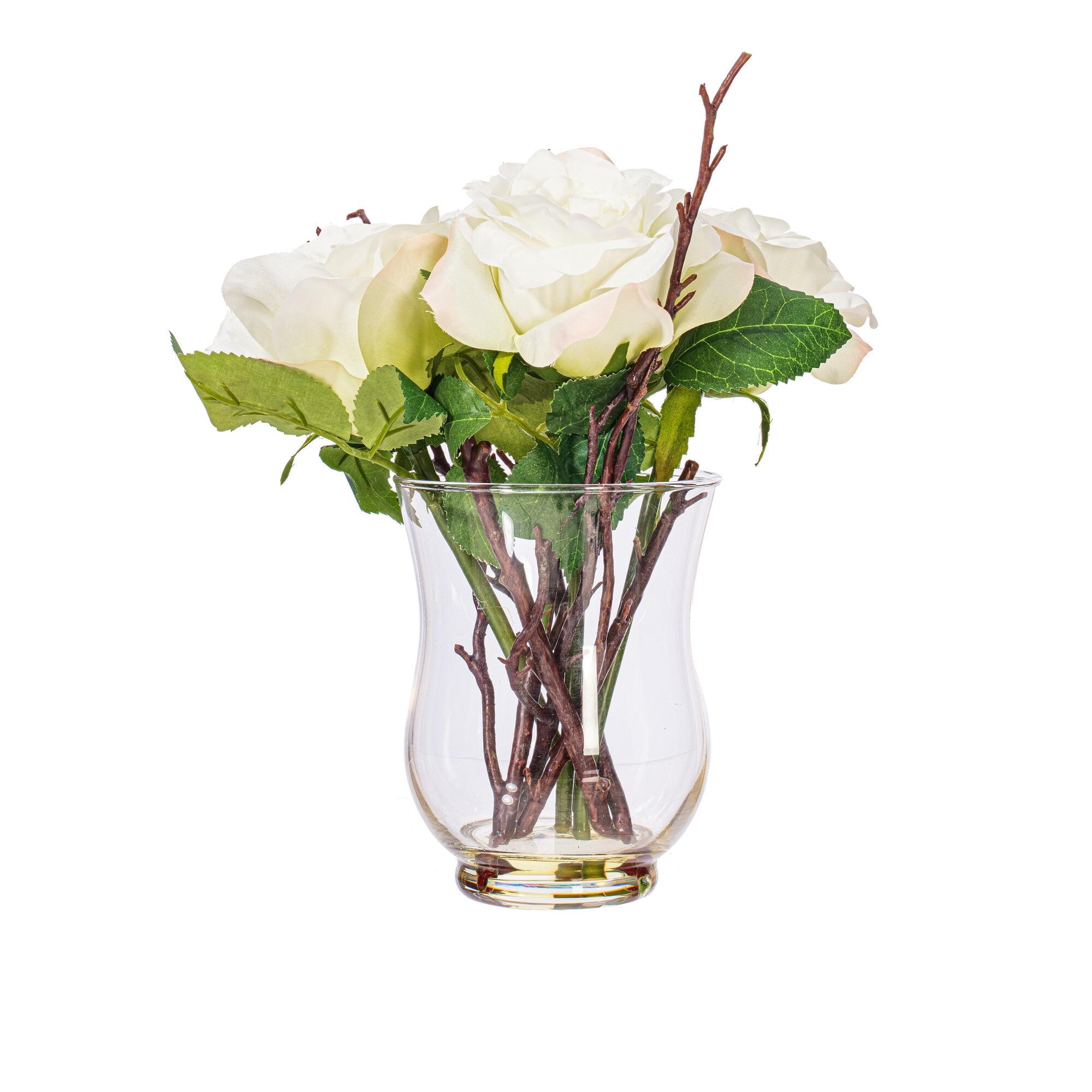 Patriotic White Rose Outdoor Tabletop Arrangement in Glass Vase