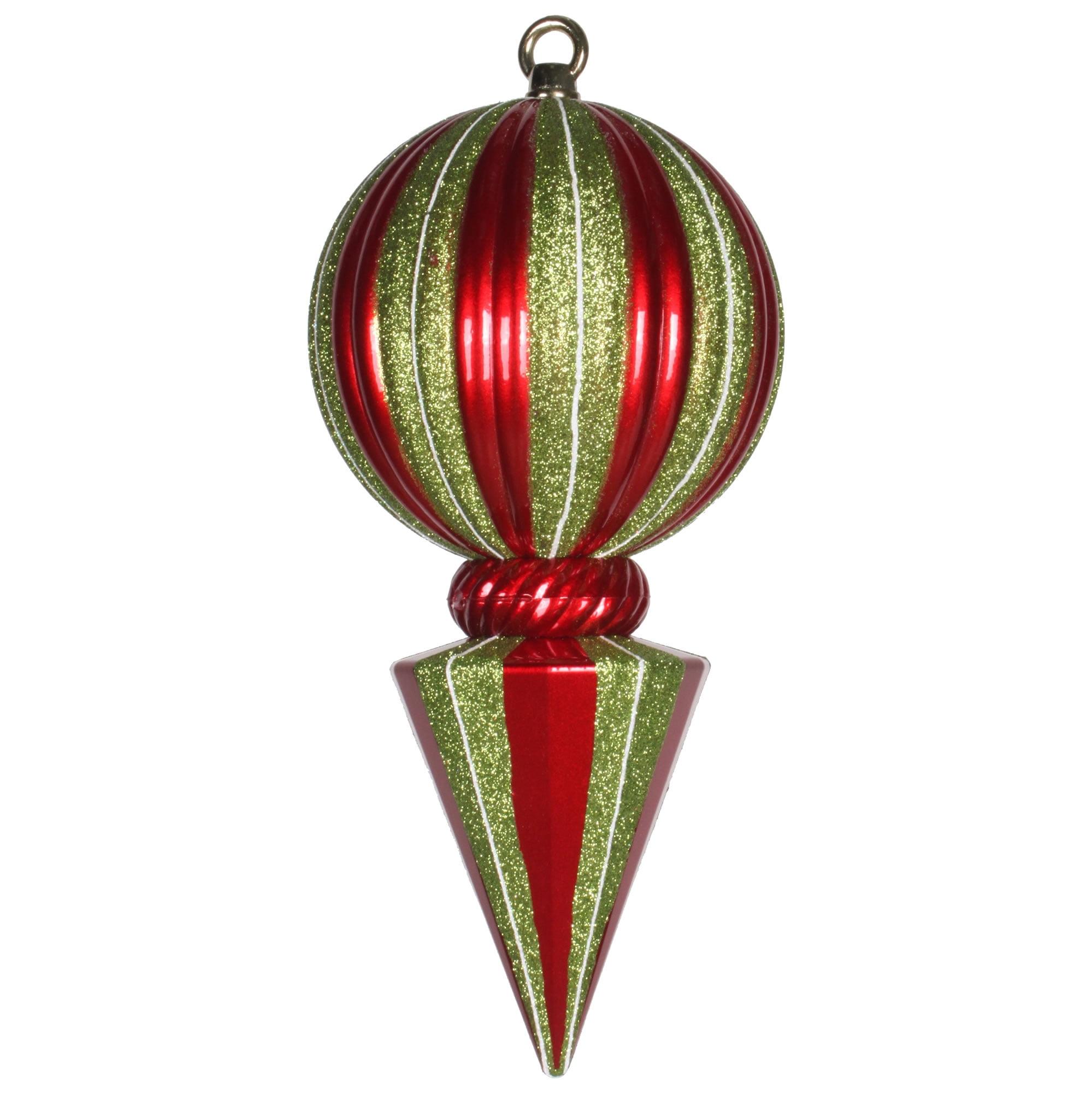 12" Red and Lime Striped Shatterproof Plastic Finial Ornament