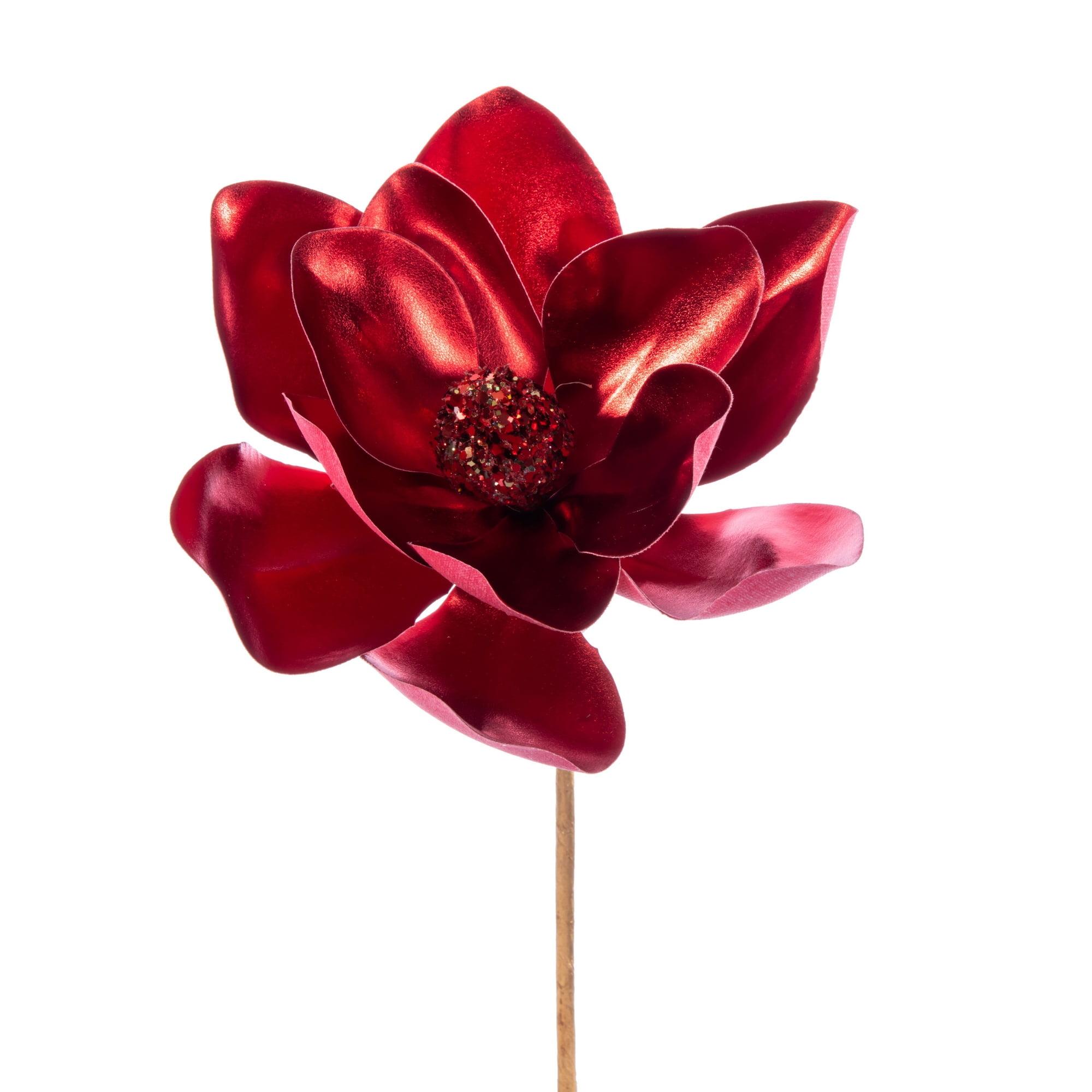 13" Red Artificial Magnolia Pick Set of 3