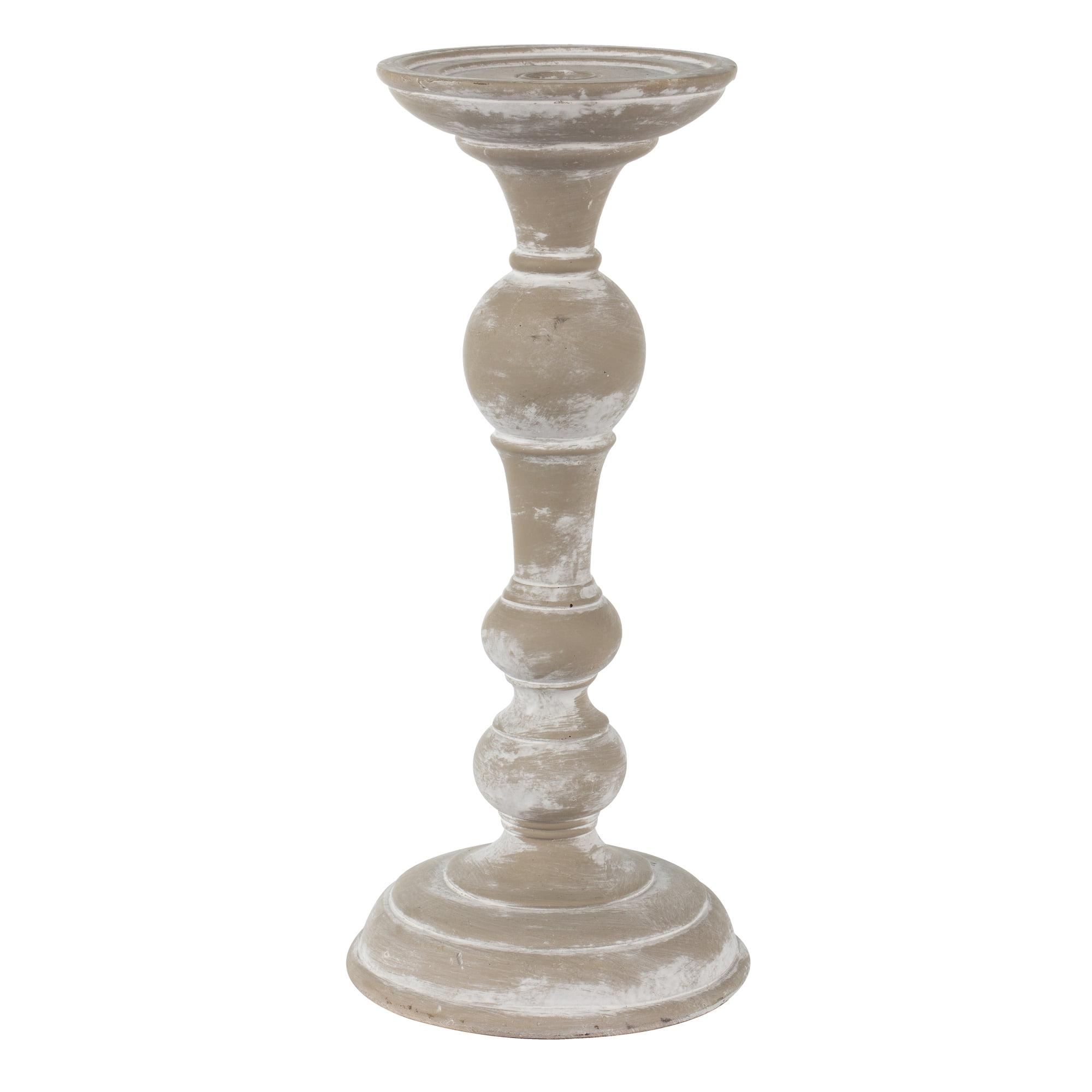 Winter Elegance 13" White Geometric Polyresin Candlestick