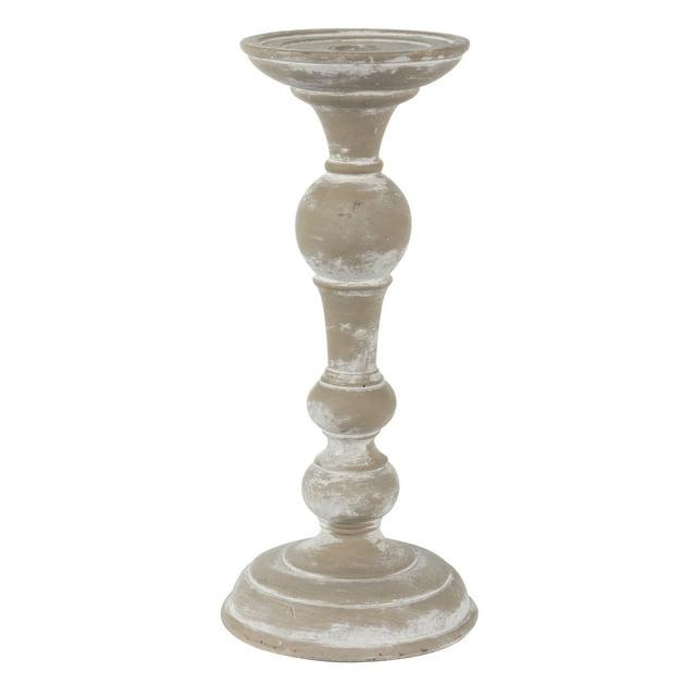 Vickerman 13" White Candlestick Polyresin. This candle stick is made of durable polyresin material. It features a modern shape with brushed accents. The candlestick measures 13" H x 5.75" W. It best s