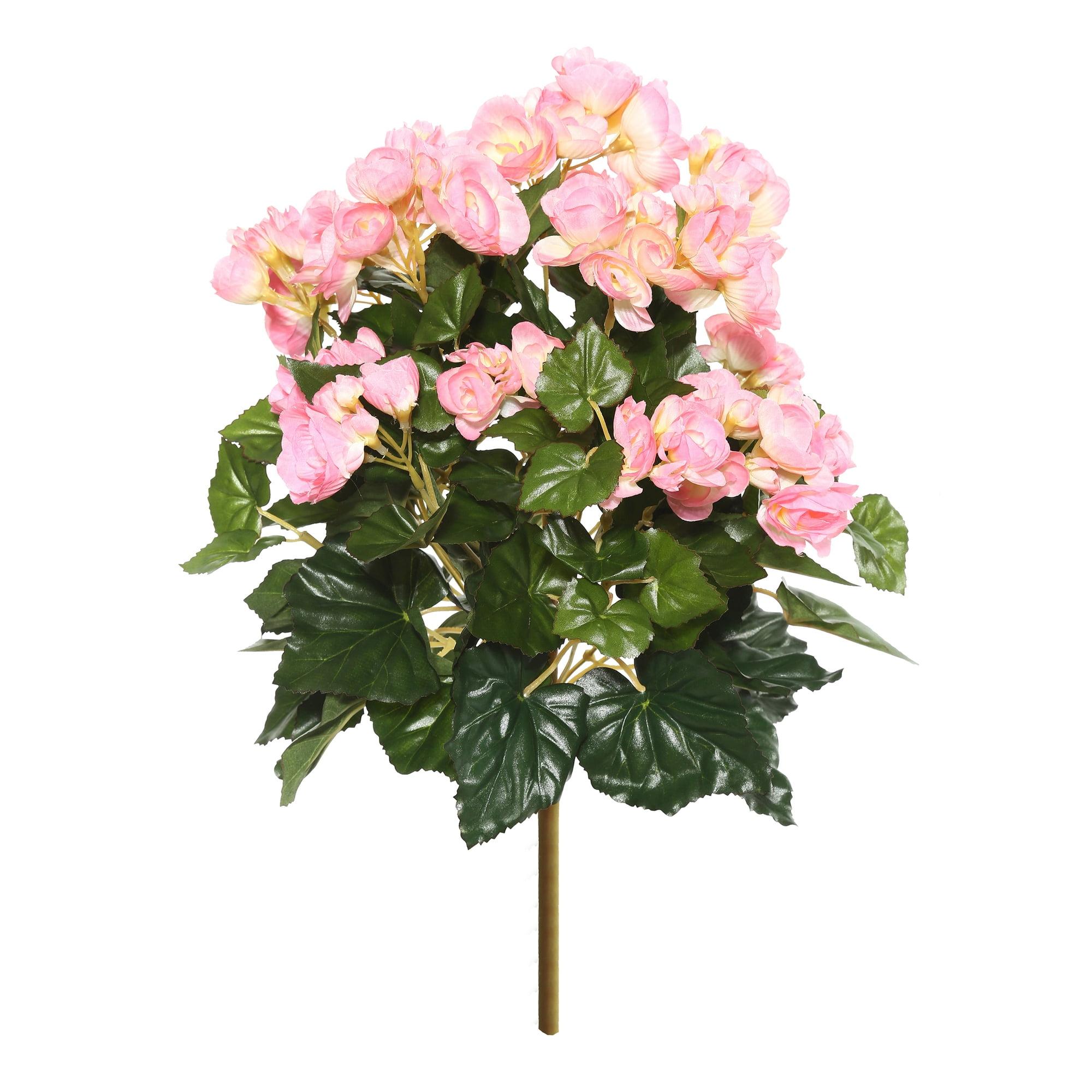 Light Pink 15.25" Artificial Begonia Bush with Green Leaves