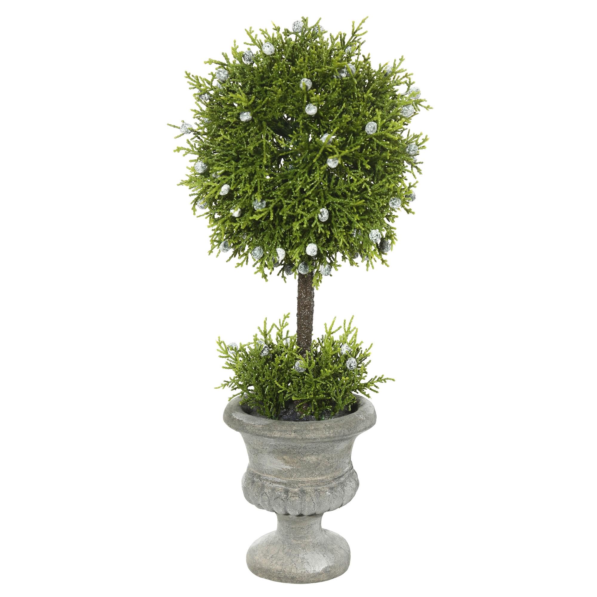 Vickerman Artificial Oregon Juniper Topiary In Container 15": Indoor Faux Juniper Urn Filler, Resin Pot