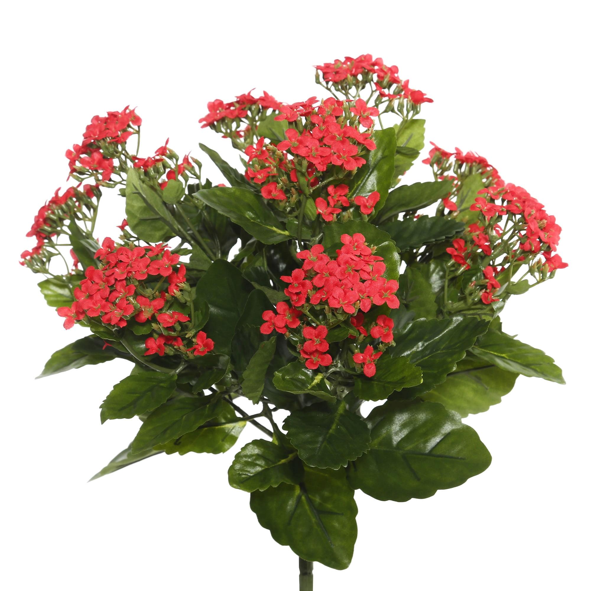 15.5" Red Polyester Artificial Kalanchoe Bush