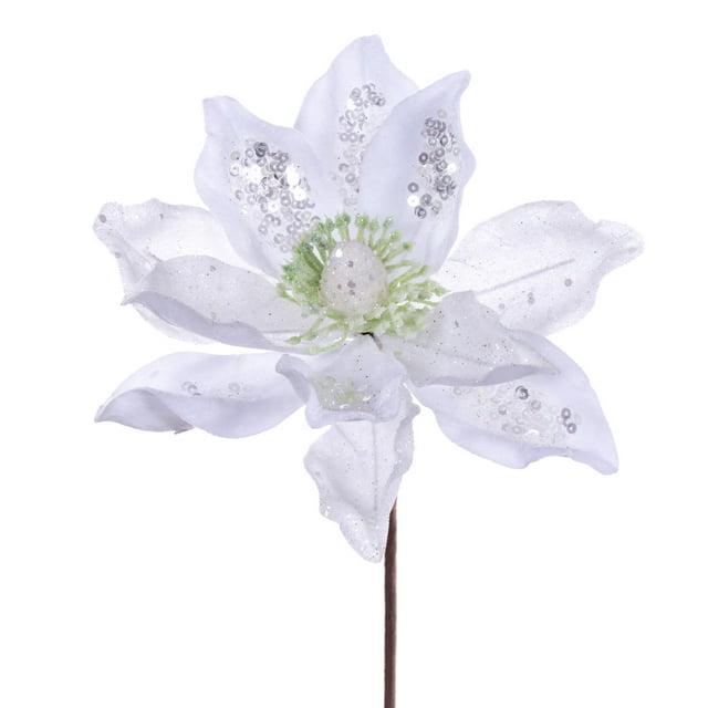 Vickerman 15" Artificial White Deluxe Magnolia Christmas Stem, 8" Flower, 6 per bag