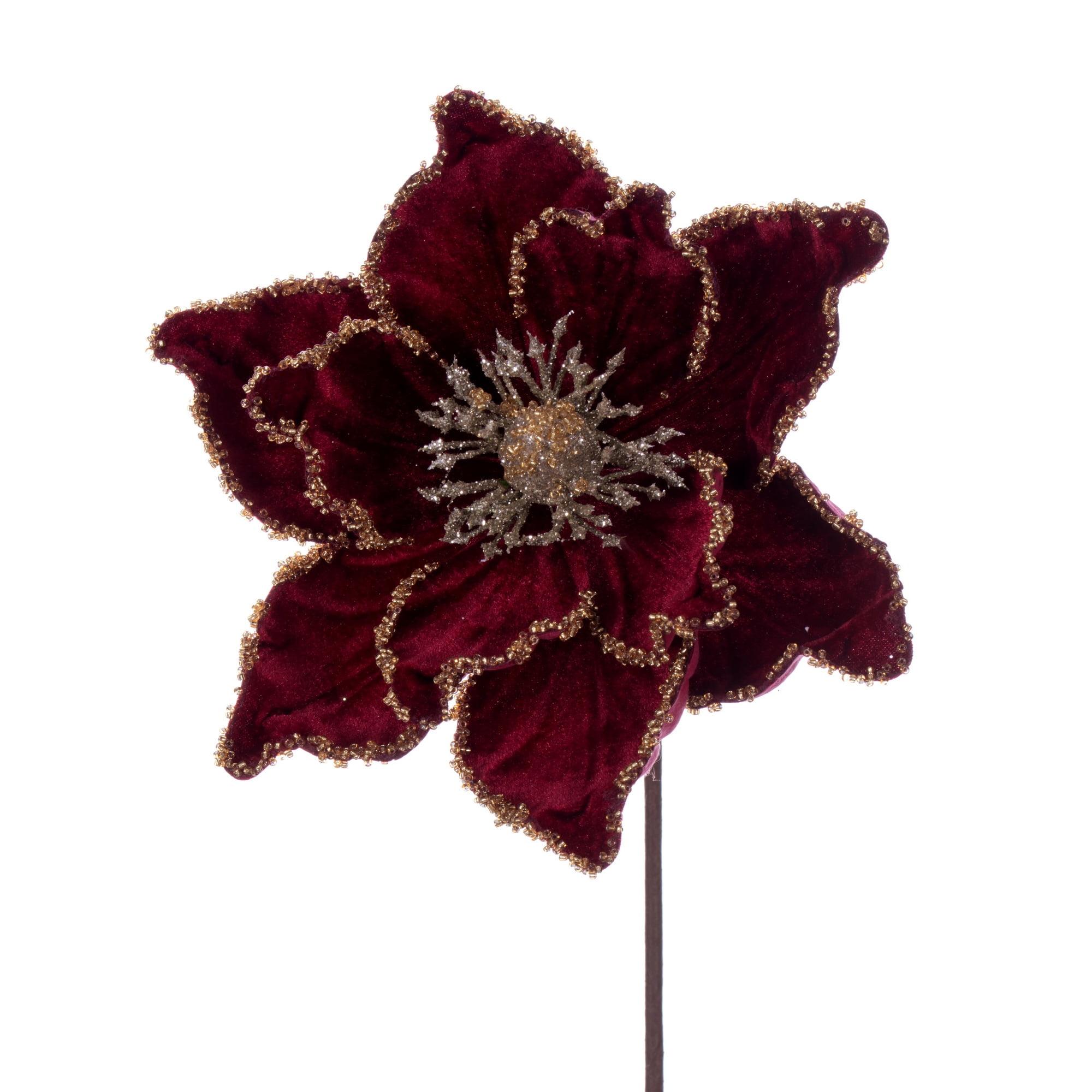 Burgundy and Gold 17" Artificial Poinsettia Christmas Stem, Set of 5