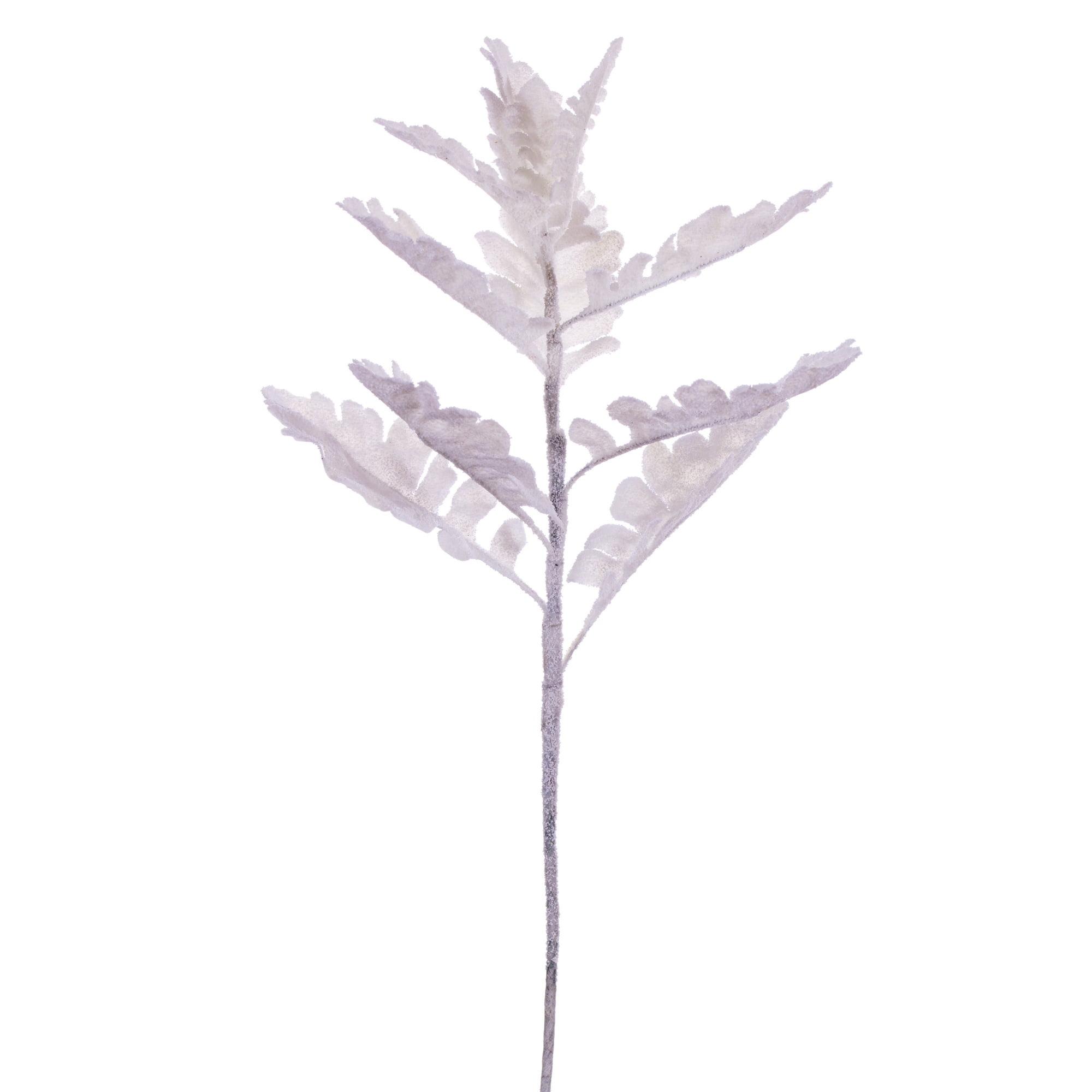 24" White Glittered Artificial Dusty Miller Spray