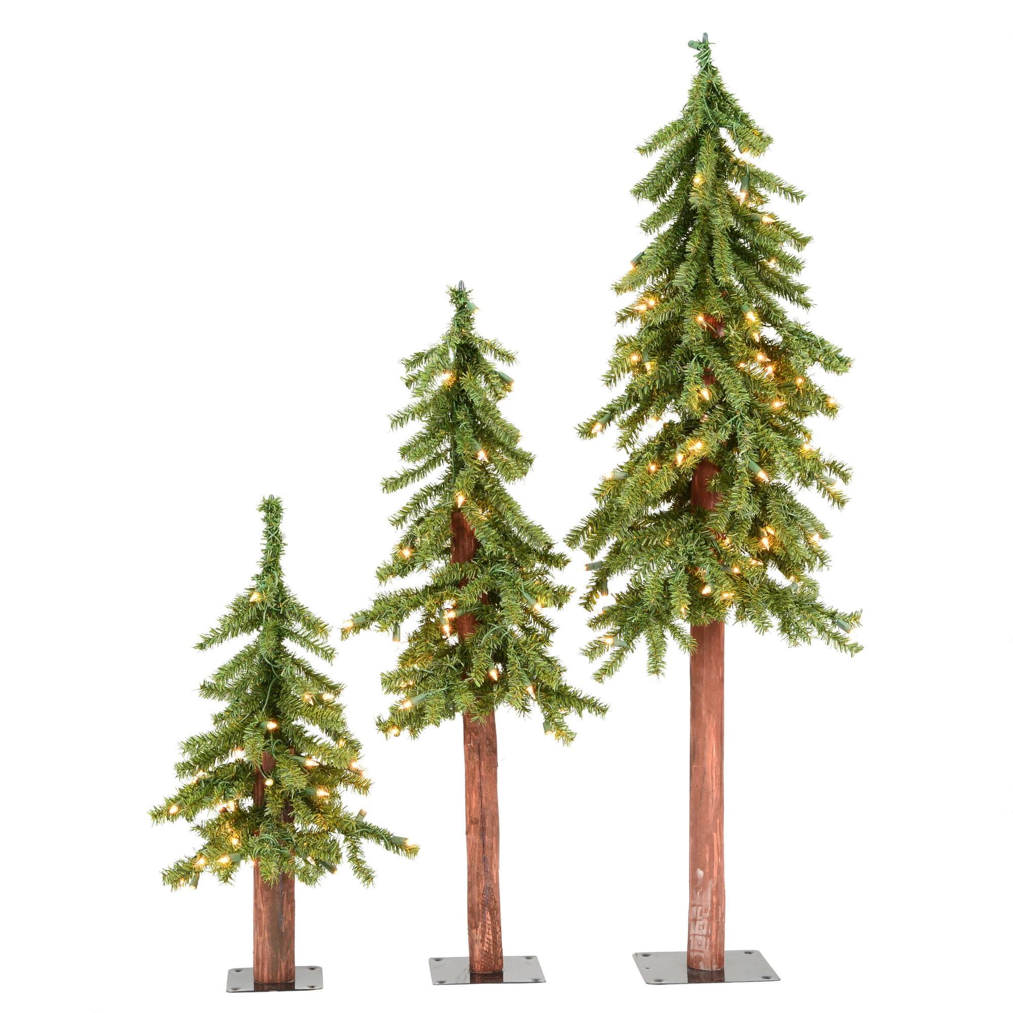 Vickerman 2' 3' 4' Natural Alpine Artificial Christmas Tree Set, Clear Incandescent Lights